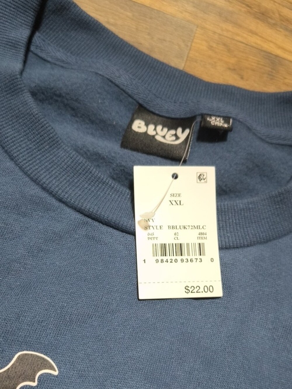 Blue Crewneck Sweatshirt with Cartoon Skeleton Dog Graphic - Picture 2 of 2